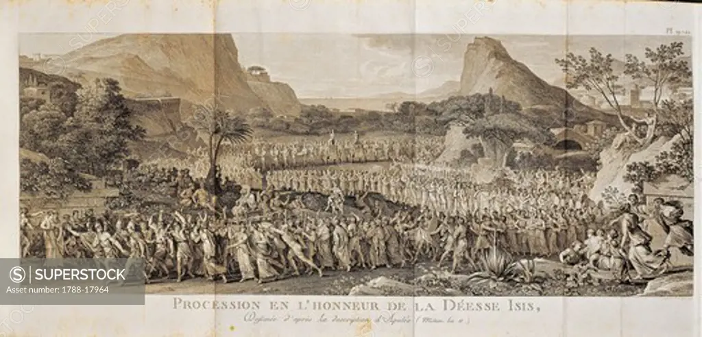 Procession in honour of Goddess Isis, engraving from ""History of Religions"", by Francois Delaulnaye, 1791