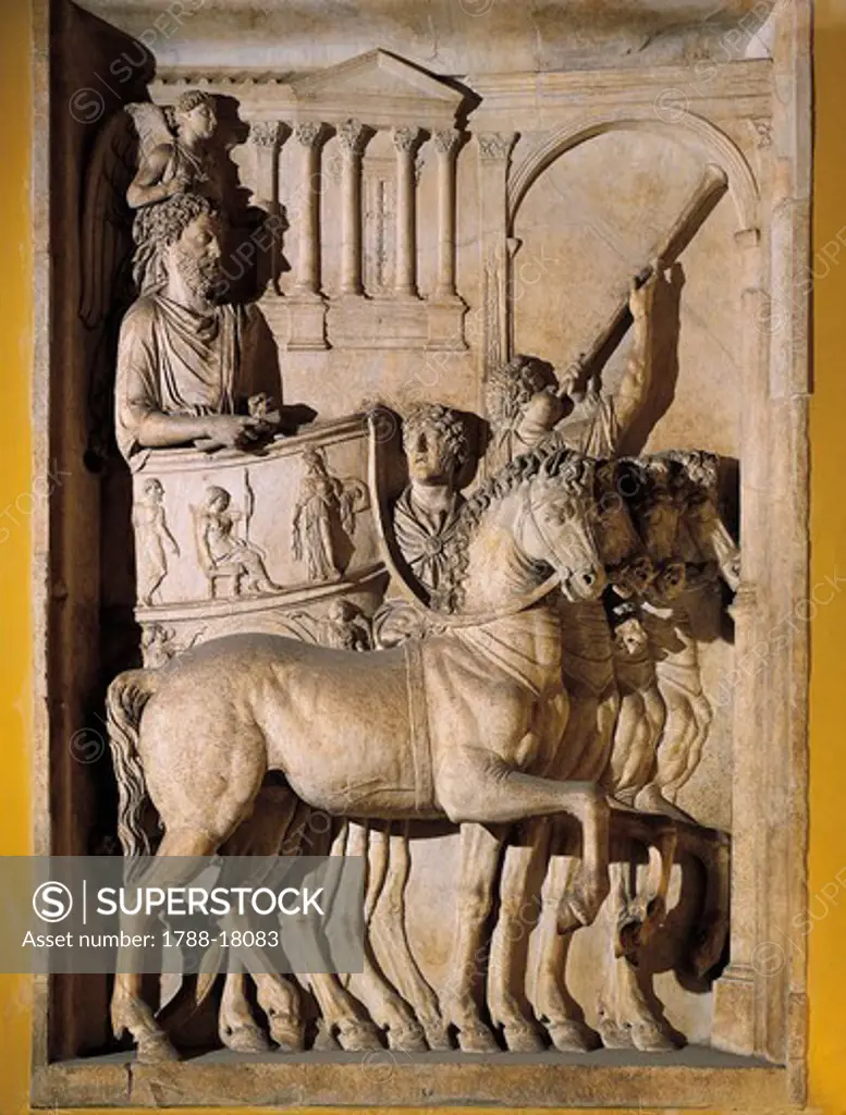 Relief representing Marcus Aurelius celebrating triumph on his quadriga, 176-180 A.D.