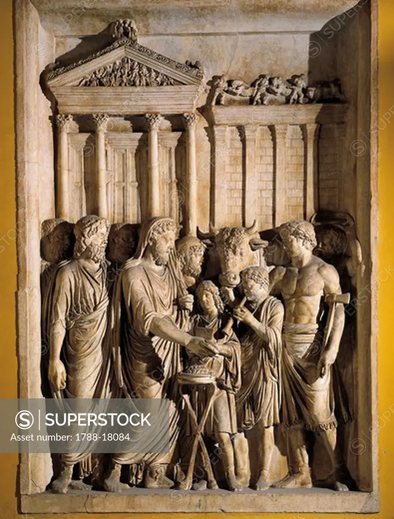 Relief representing Marcus Aurelius sacrificing before temple of Jupiter on Capitol, 176-180 A.D.