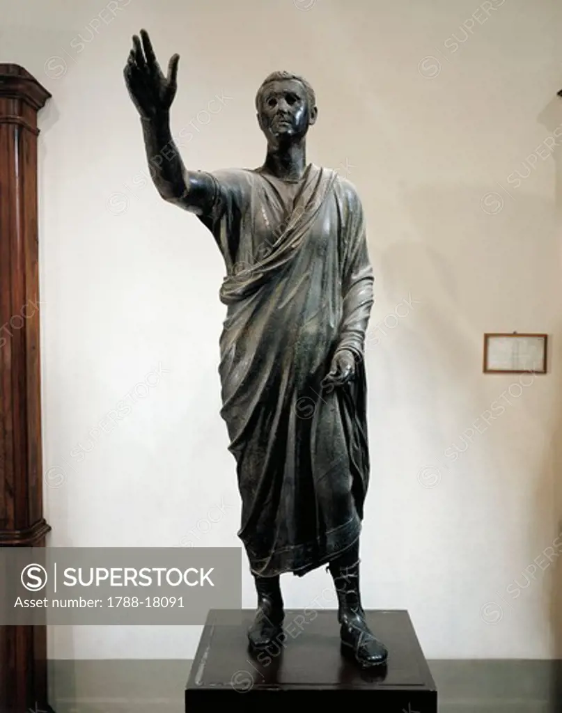 Bronze statue of orator (Arringatore), from Pila, Perugia, Italy, circa 80 B.C.