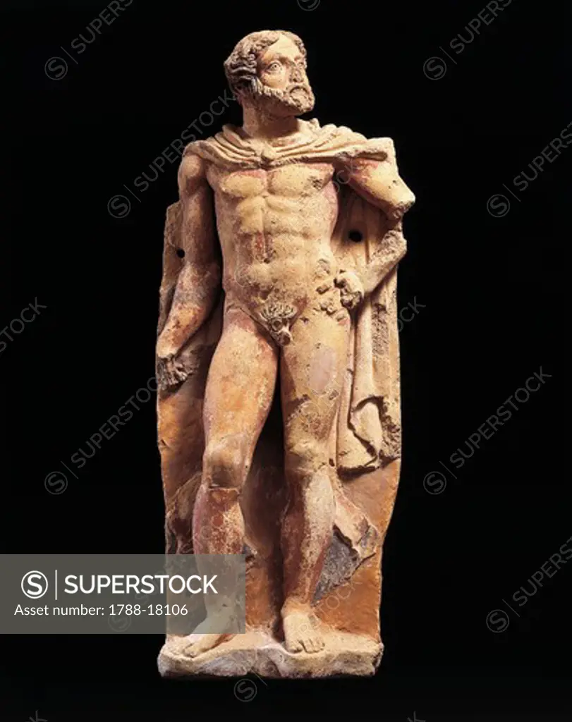Bearded male figure with chlamys, from the Temple of the Belvedere of Orvieto, Terni province, Italy, detail