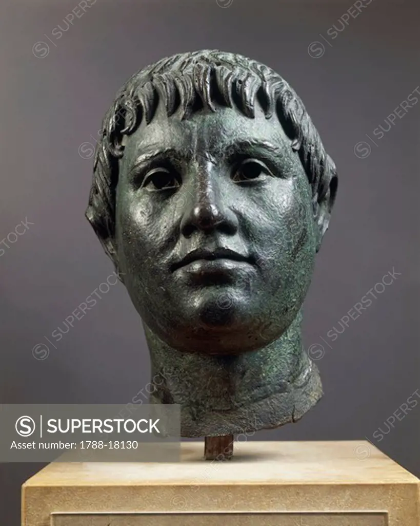 Bronze male head, from Fiesole, Firenze province, Italy
