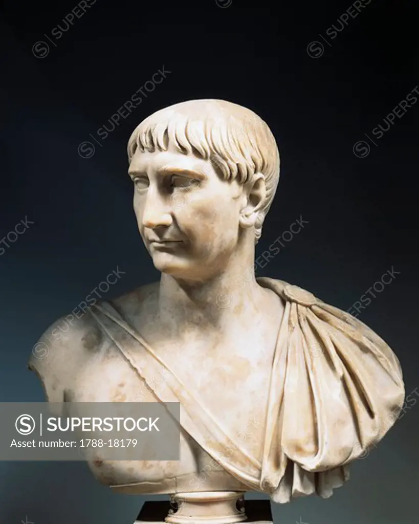 Marble bust of Roman Emperor Trajan, circa 108