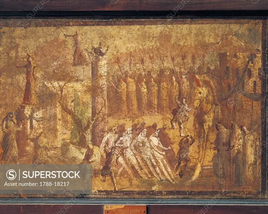 Fresco depicting Trojan horse, from Villa Arianna, Stabiae, Italy