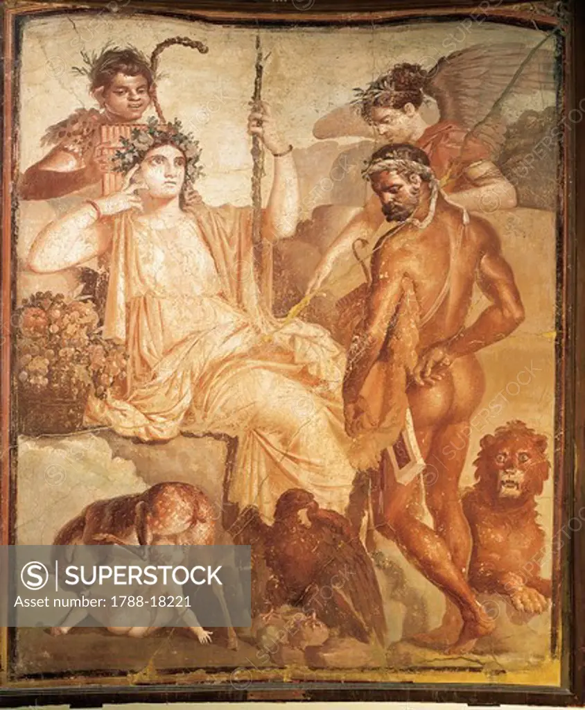 Fresco depicting Hercules finding his son Telephus in Arcadia, from Basilica of Ercolano, Naples province, Italy