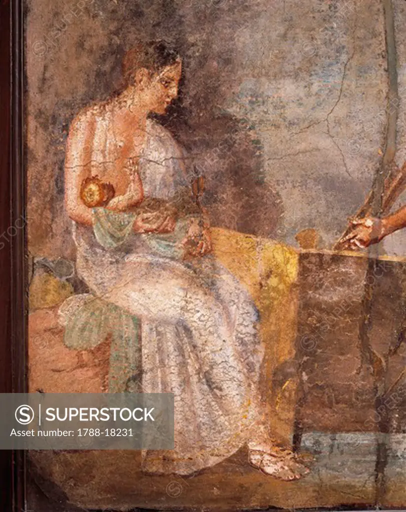 Fresco depicting mother nursing her baby, from Pompei, Italy