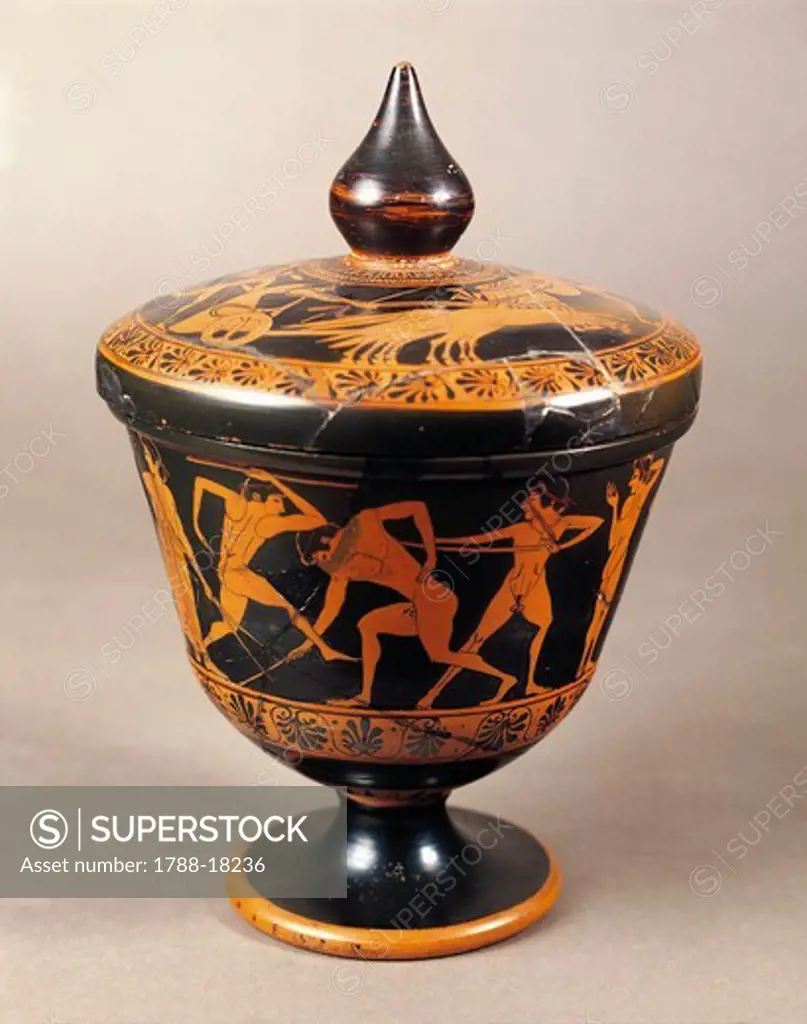 Ciborium with lid, depicting scenes of athletes exercising