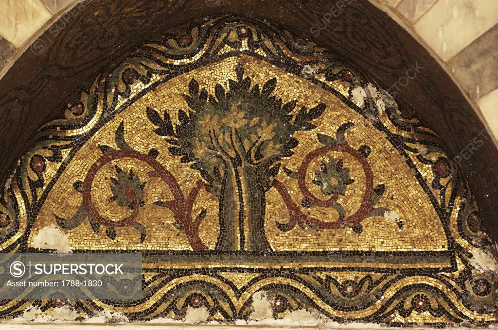 Syria - Damascus - Old City (UNESCO World Heritage List, 1979). Mausoleum of the Mamluk Sultan Baibars (13th century). Lunette mosaic