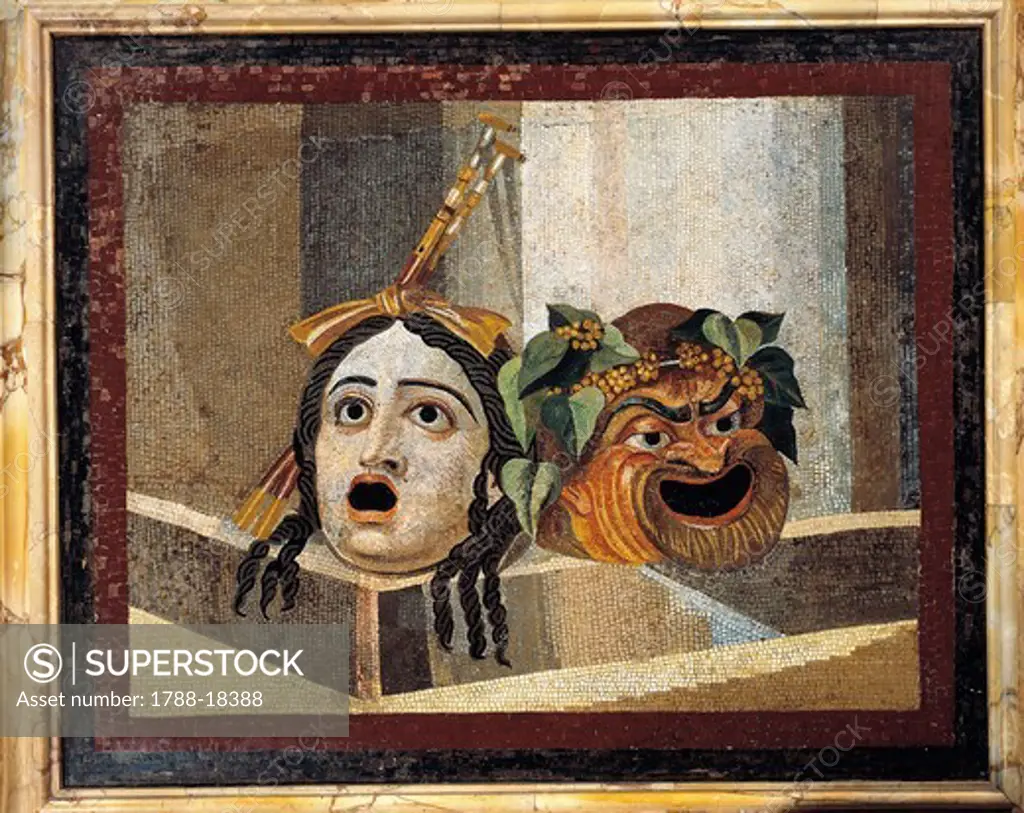 Mosaic depicting theatrical masks, from Rome