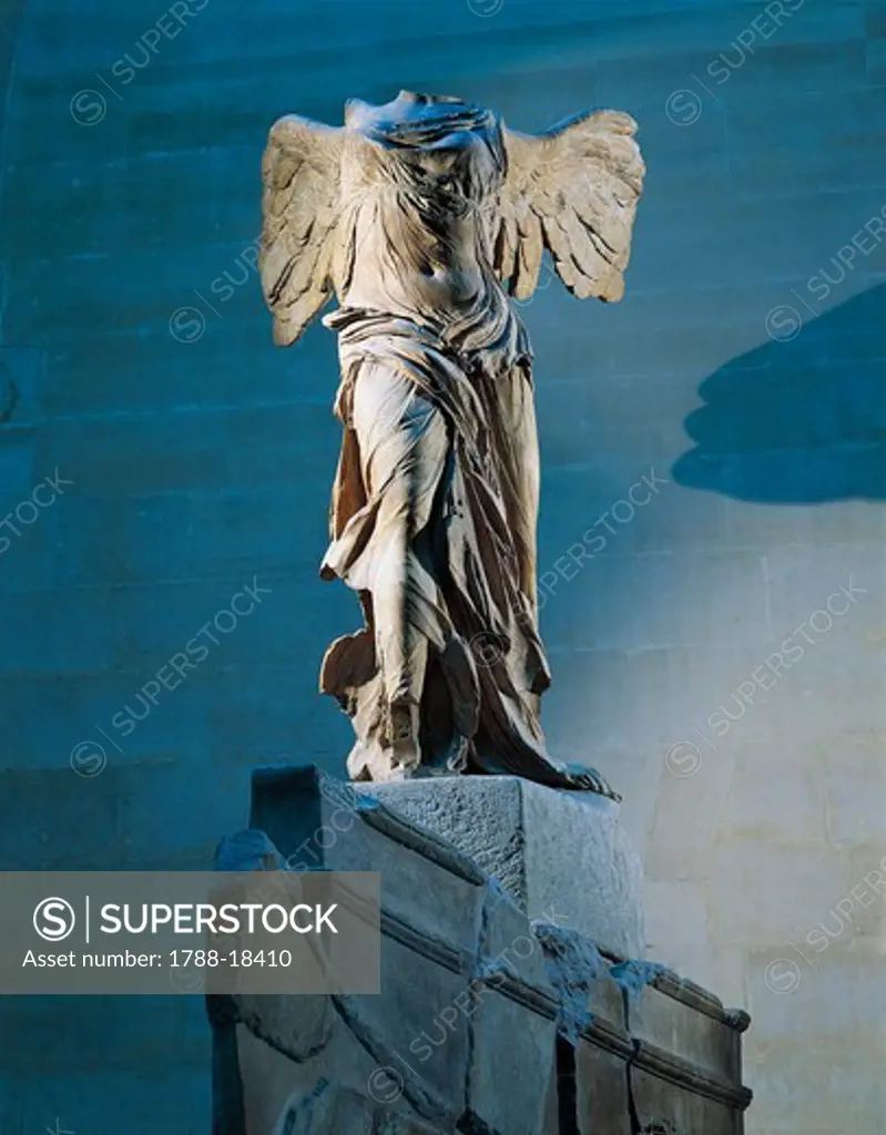 Parian marble statue of winged Victory of Samothrace, also called Nike of Samothrace, Height 328 cm.