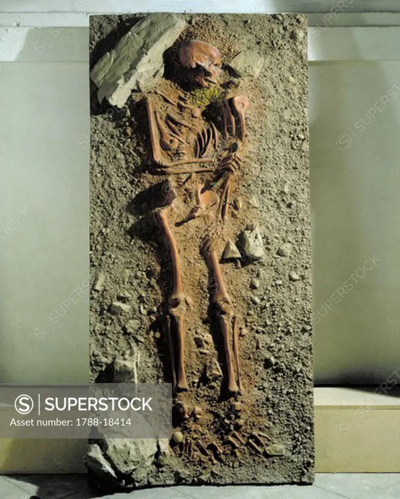 Skeleton known as ""Young Prince"", from burial of Arene Candide Cave, in surroundings of Finale Ligure