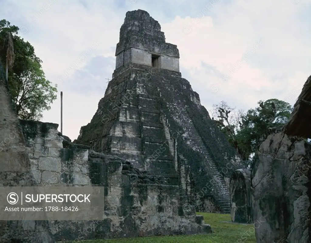 Guatemala, El Peten, Tikal National Park, Temple of the Great Jaguar at archaeological site