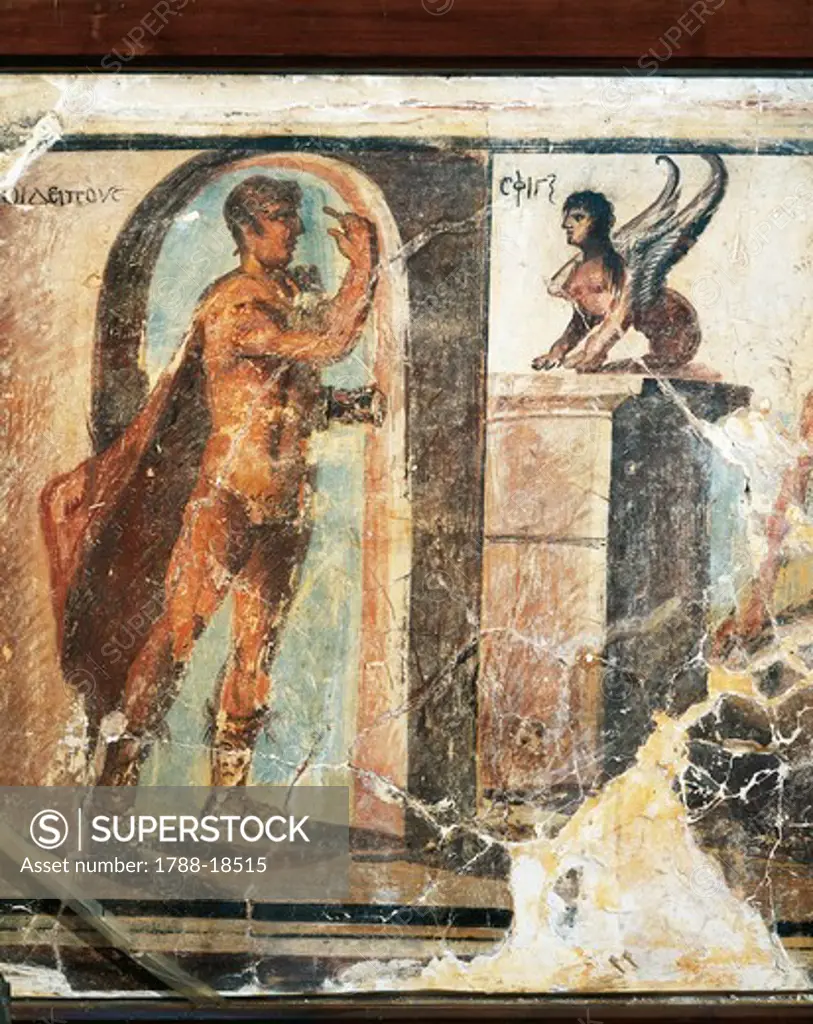 Fresco depicting Oedipus and Sphinx