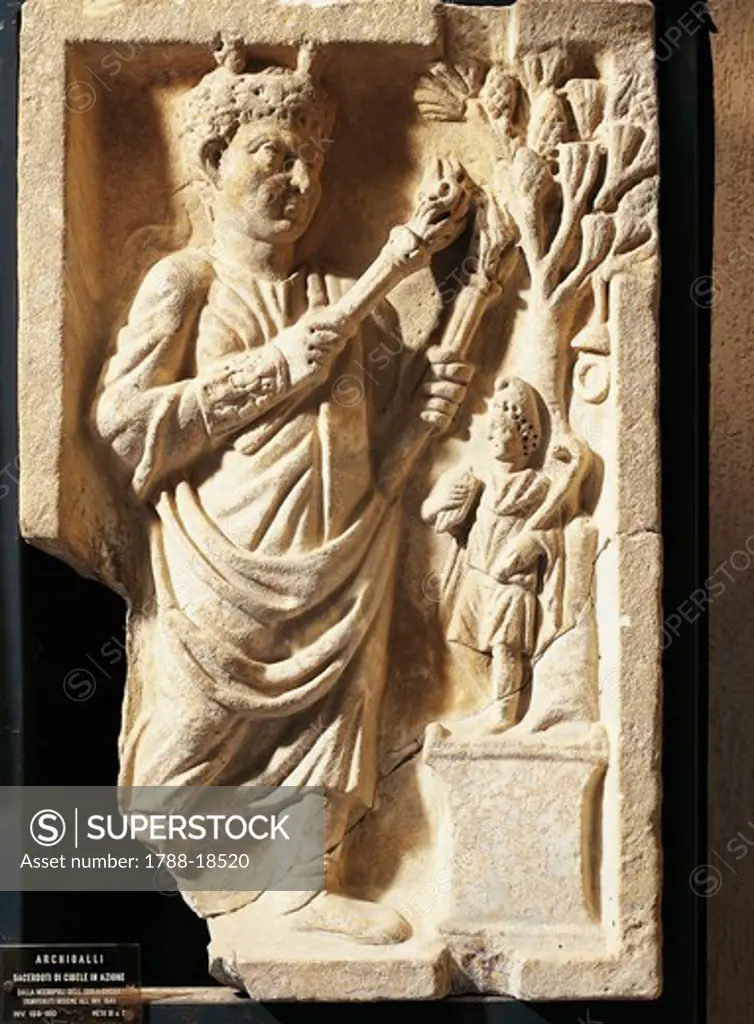 Relief depicting priests of Cybele during celebration of cult, from Necropolis of Sacred Island, Rome