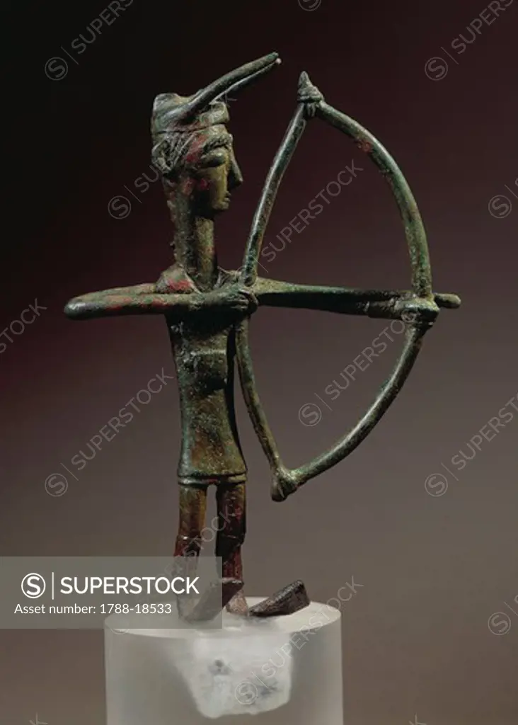 Italy, Sardinia region, bronze statuette of archer from Nuraghic village of Abini at Teti