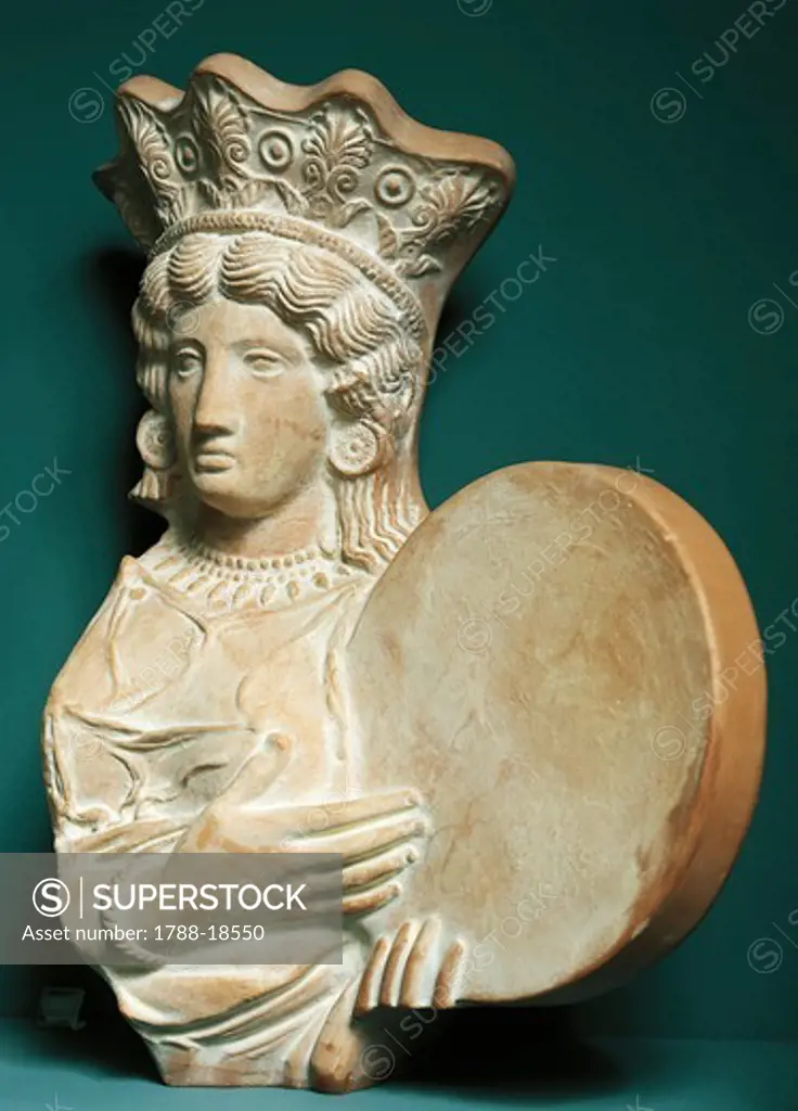 Fictile protome of Cybele, from commercial area of ancient Olynthos, building E