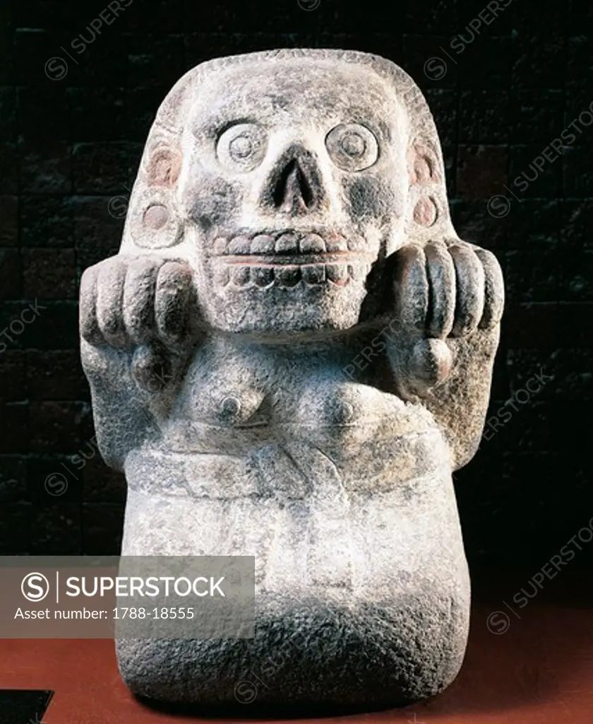 Stone statue of goddess of dead Mictecacihuatl