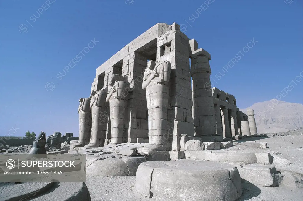 Egypt - Ancient Thebes (UNESCO World Heritage List, 1979). Valley of the Kings. Funerary temple of Ramses II, the 'Ramesseum' (13th century b.C.)