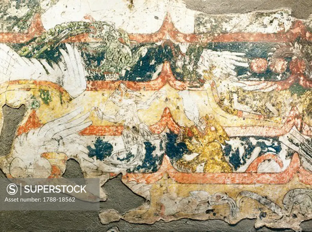 Mexico, Surroundings of Mexico City, fresco representing mythological animals