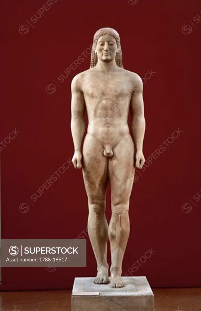 Marble funerary statue of Kouros, from Anavyssos, Attica
