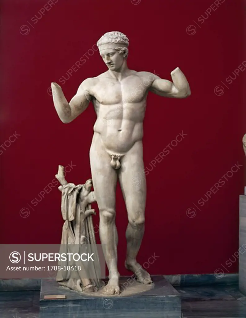 Marble statue The Diadumenos, diadem wearer, by Polykleitos, ancient copy from Delos