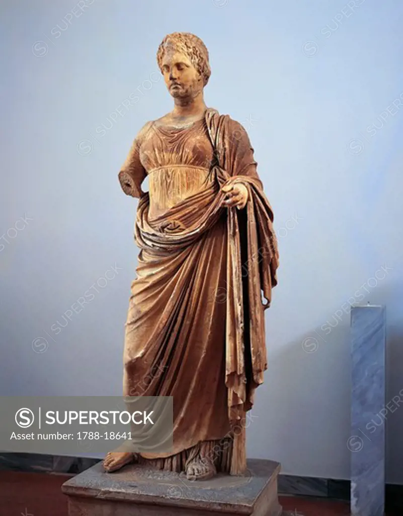 Attica, Rhamnous, Temple of Nemesis, Hellenistic marble statue of Themis portrayed as goddess of Justice, signed by Chairestratos