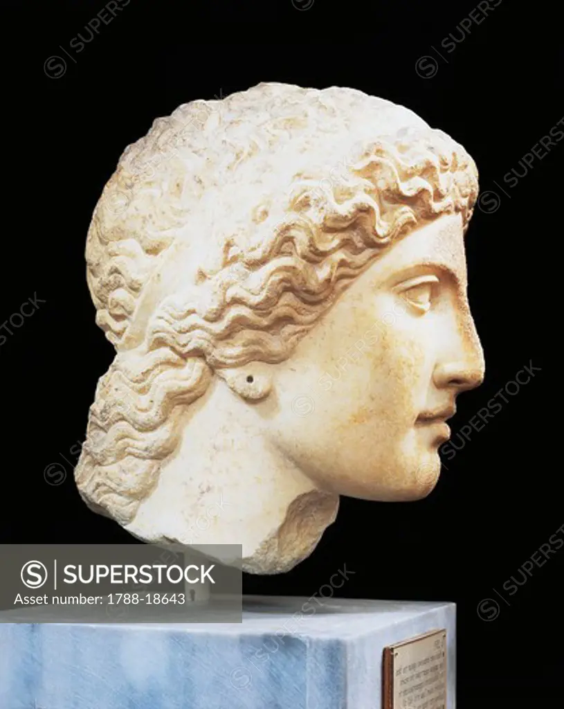 Greece, Argolis, Heraion of Argos, Marble Head of Hera, attributed to the School of Polykleitos