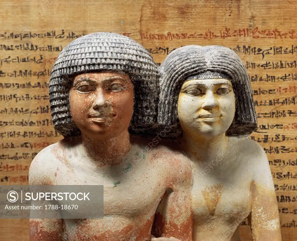 Painted limestone statues portraying Raherka and Meresankh