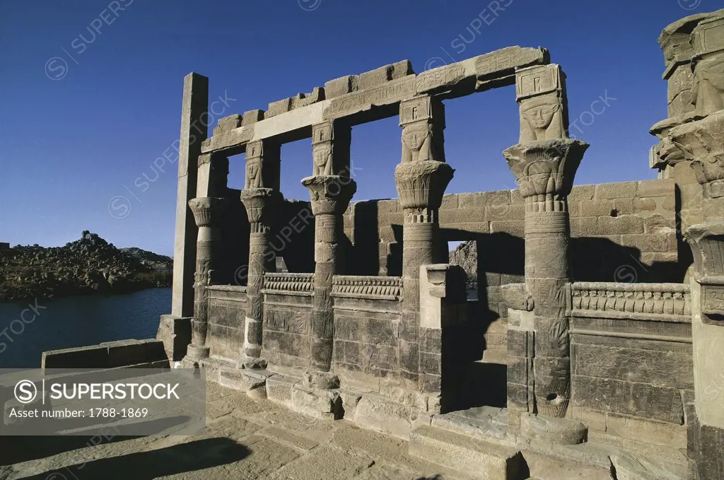 Egypt - Nubian monuments at Philae (UNESCO World Heritage List, 1979). Temple of Isis and Nectanebo's vestibule