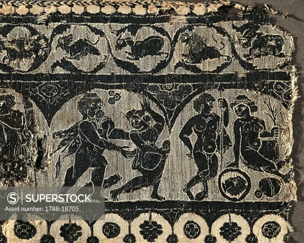 Fragment of tunic with mythological decoration, from Antinoe, Syria