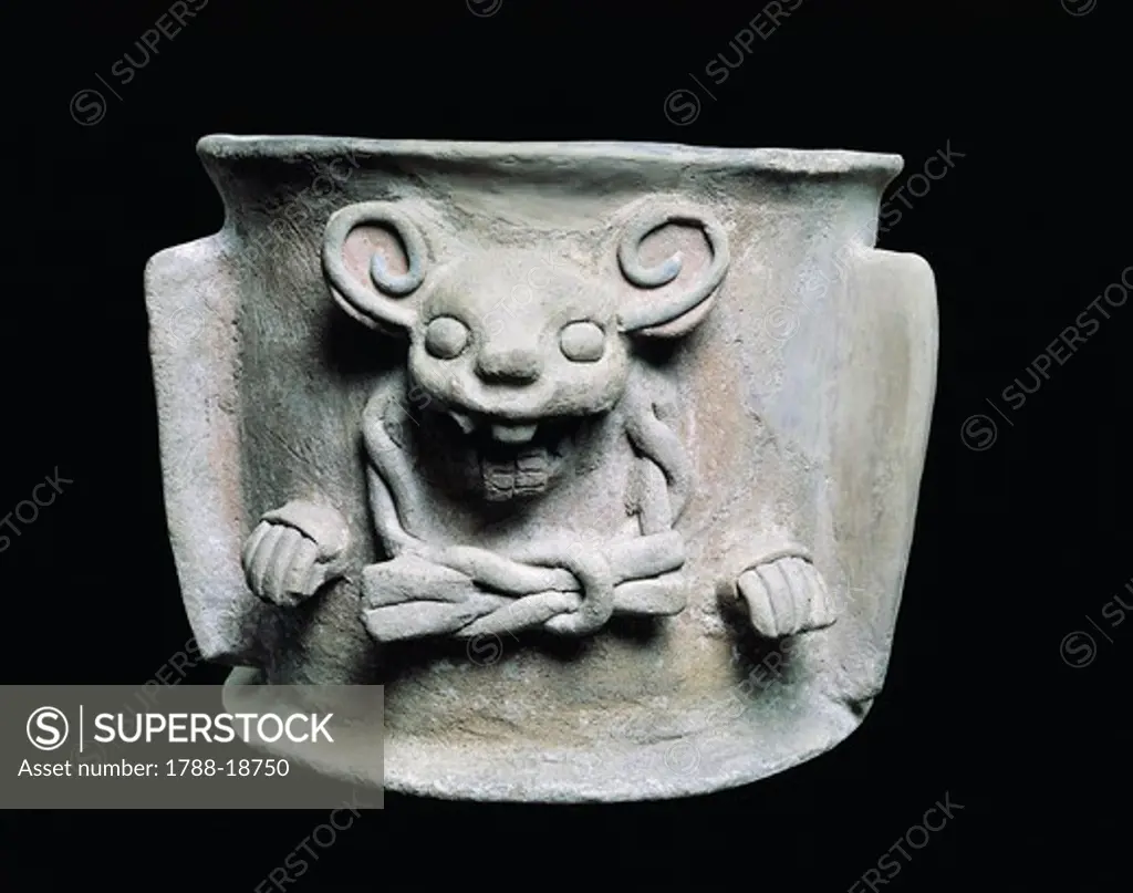 Terracotta urn in shape of bat's head, from Xochicalco
