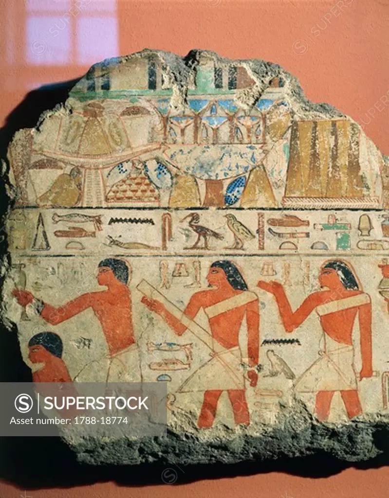 Wall painting depicting ritualistic priests, from the Tomb of Metchetchi at Saqqara