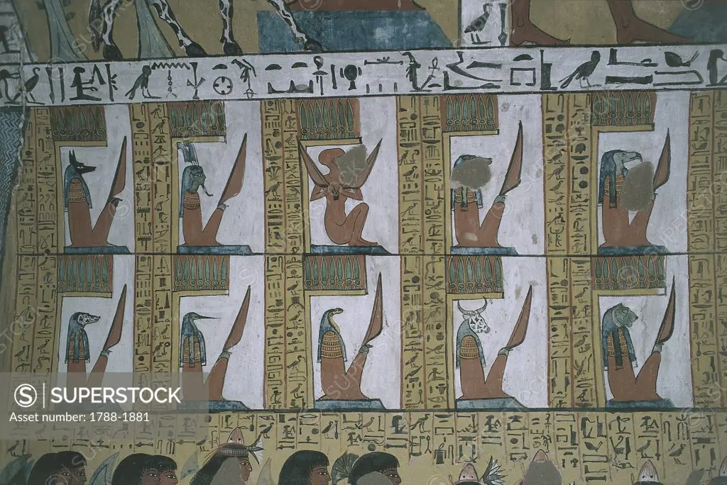 Egypt - Ancient Thebes (UNESCO World Heritage List, 1979). New Kingdom village of state labourers at Dayr al-Madinah (Deir el-Medina). Tomb of Sennedjem. Mural paintings