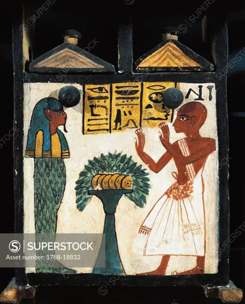 Shabti box depicting the deceased before Ptah, detail