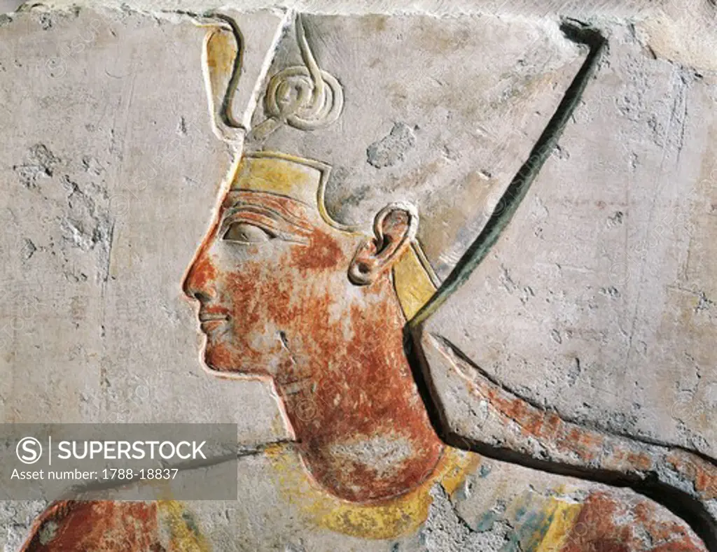 Ramses II, from small temple built by Pharaoh at Abydos, bas-relief, detail