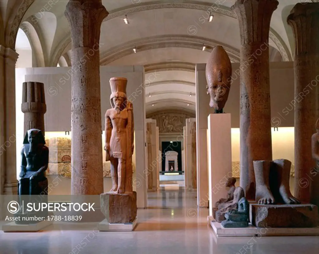 France, Ile-de-France, Paris, Louvre Museum, Egyptian antiquities rooms, room 12, Henry IV's Gallery, colossal statues from Tanis, Karnak and Thebes