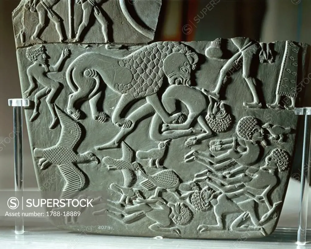 Detail of commemorative slate palette known as ""Battlefield Palette"", Predynastic Period, Circa 3200 B.C.