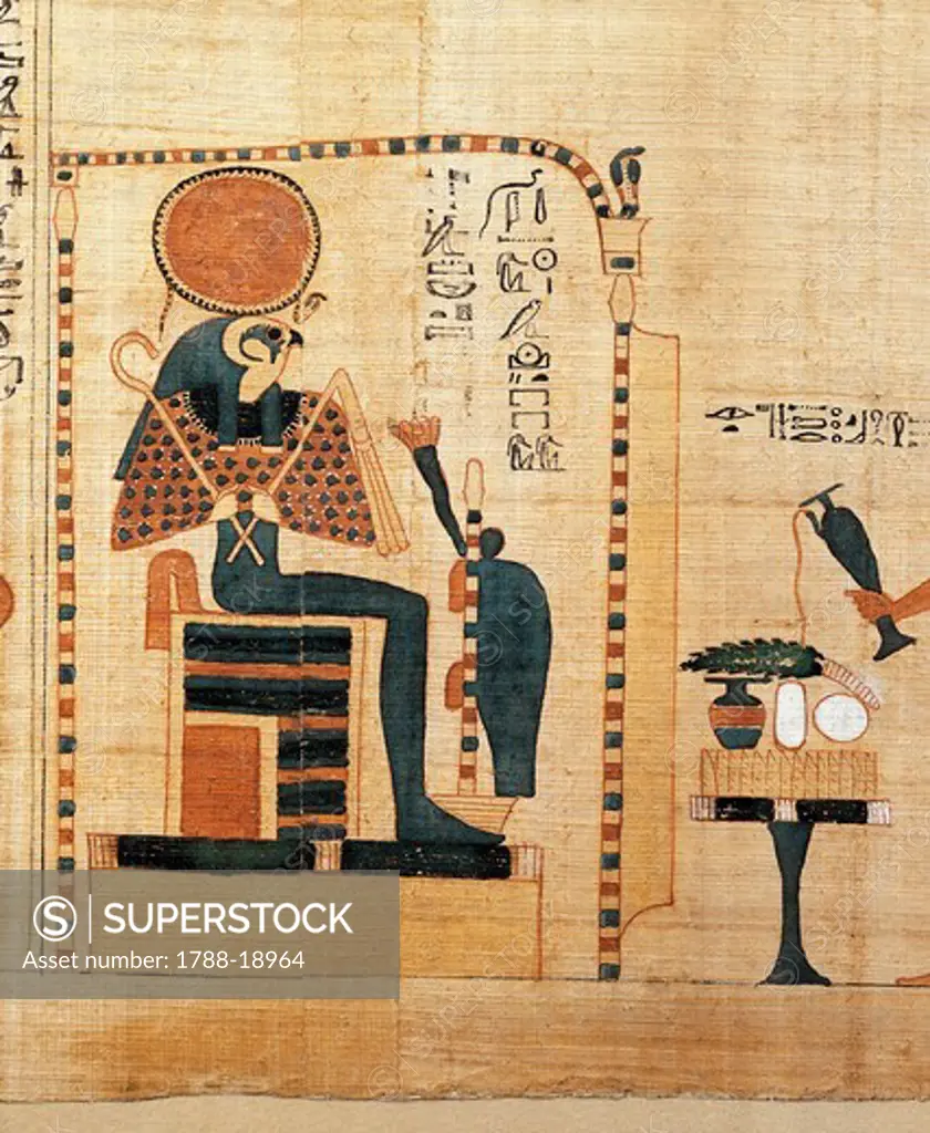Mythological papyrus of Imenemsauf, chief bearer of Amon, detail, king Ra-Horakhty