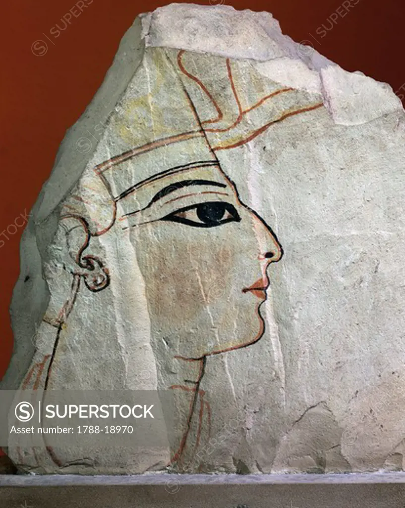 Fragment of painted limestone depicting the profile of Ramses VI