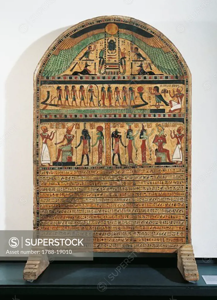 Painted wood stele of Usirur, priest of Amon at Thebes, base, funerary text