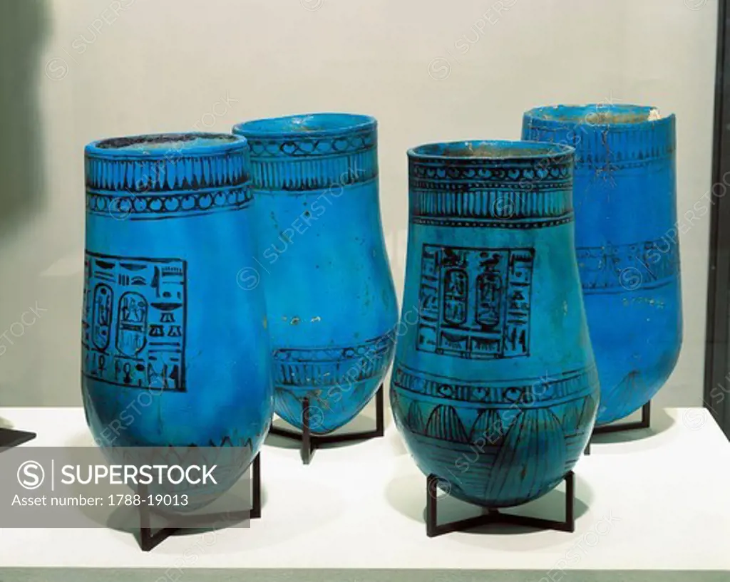 Siliceous faience vases used for the embalming of Ramses II