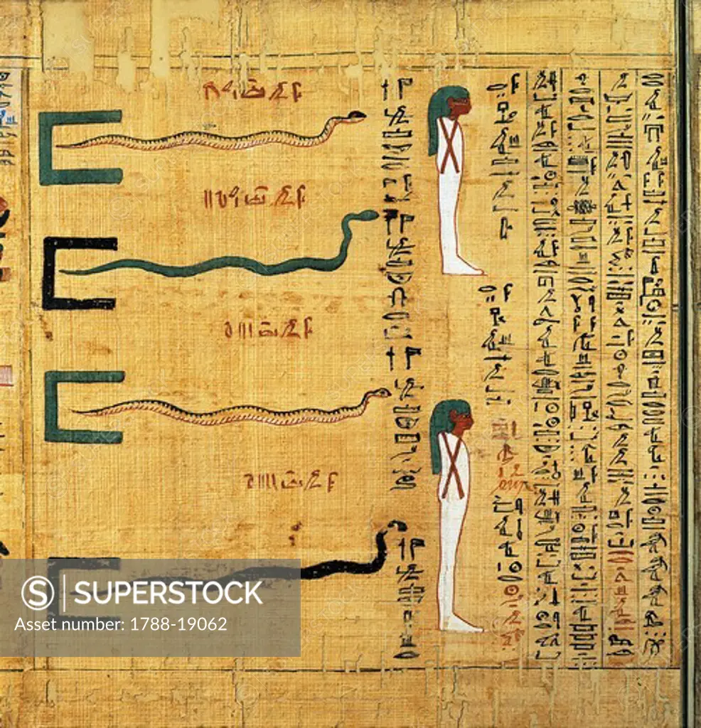 Mythological papyrus of Imenemsauf, Chief bearer of Amon. Detail: the hills of the Afterlife