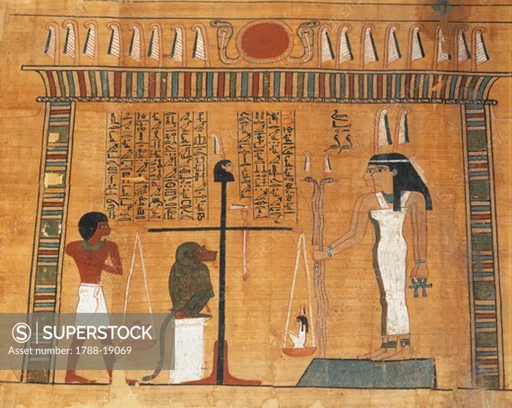 Papyrus of the Book of the Dead: the deceased on trial before the court of Osiris
