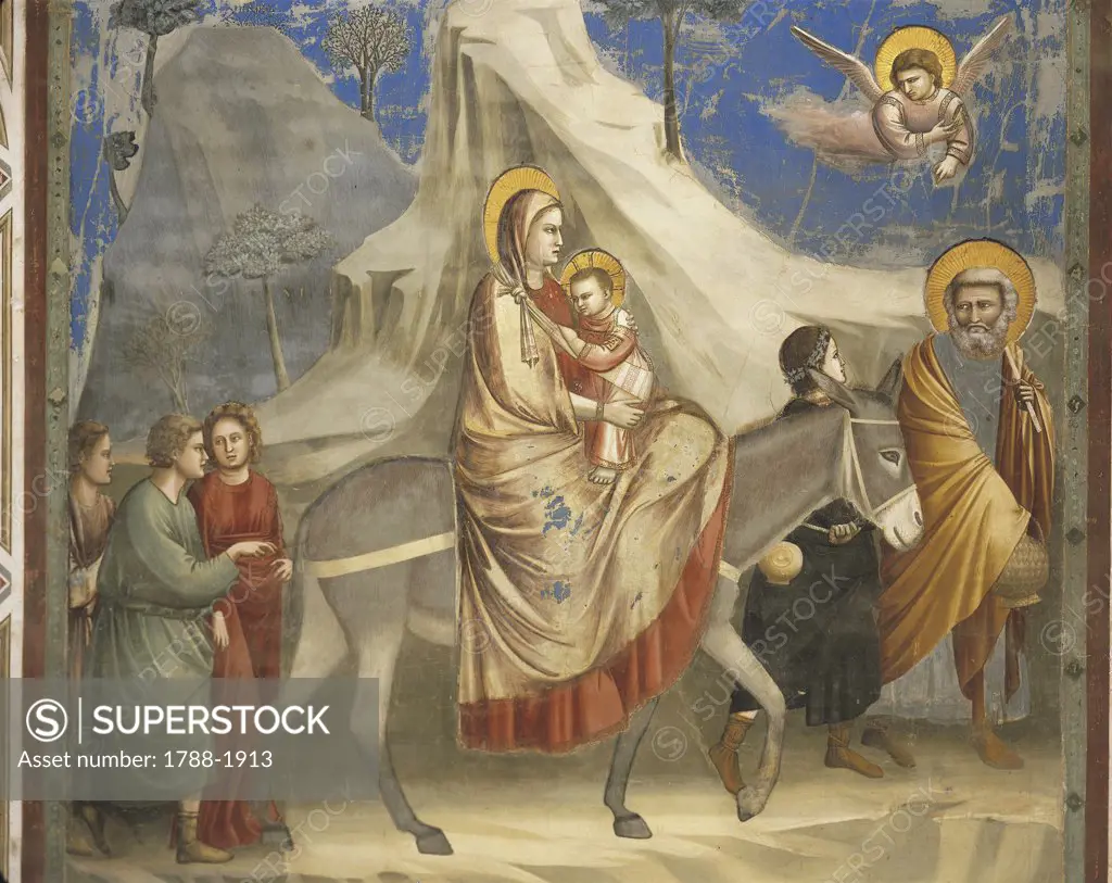 Italy - Veneto region - Padua. Scrovegni Chapel. Giotto (c. 1267-1337). Flight into Egypt. Fresco