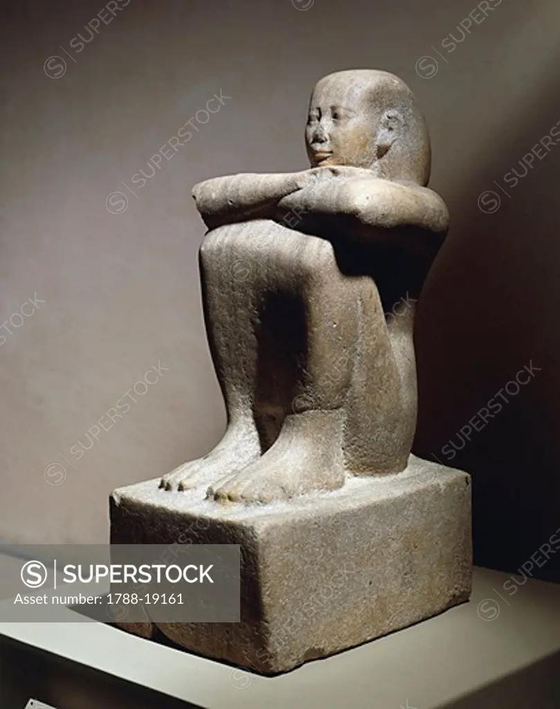 Kingdom of Psamtik I, cube shaped alabaster statue found incomplete in a sculptor's workshop