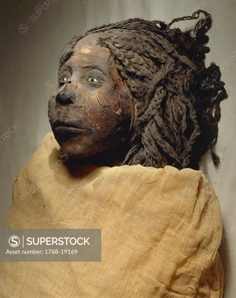 Mummy of Queen Nedjemet, wife of Herihor, face detail