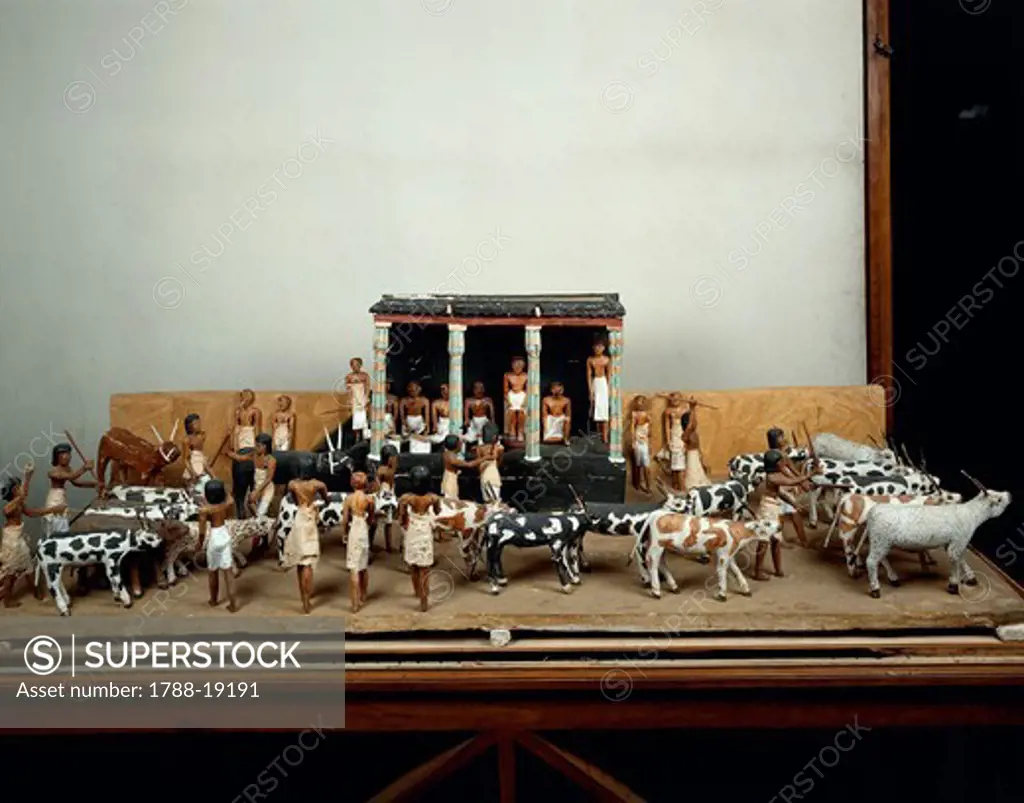 Wooden model depicting the counting of cattle from the tomb of Meketre at Thebes