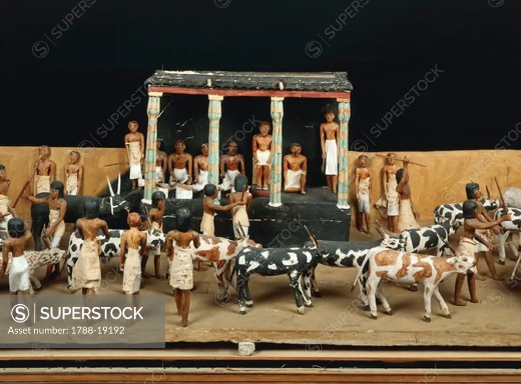 Wooden model depicting the counting of cattle from the tomb of Meketre at Thebes, detail