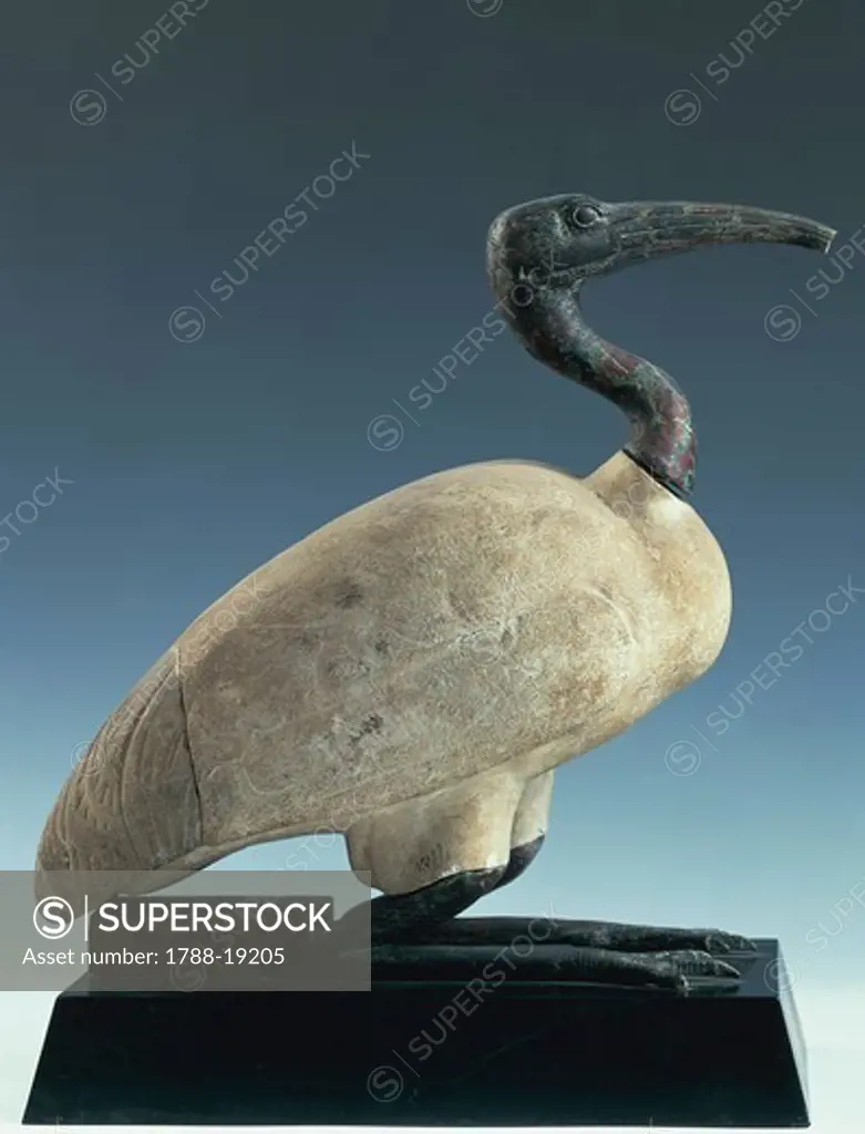 Bronze and limestone statue of ibis, Thot's sacred animal