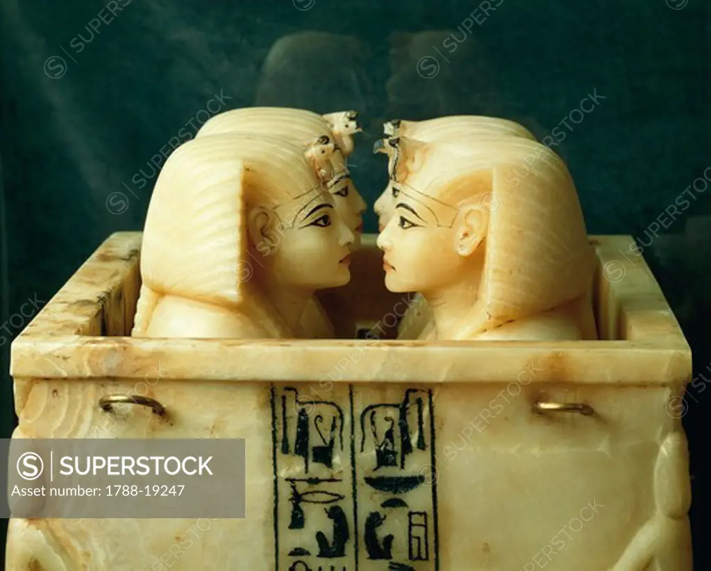 Treasure of Tutankhamen, chest with canopic jars of Tutankhamen, from Thebes, detail